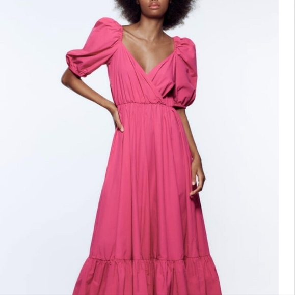 Zara Puff Sleeves Midi Dress Bloggers Favorite Size XS, S - Picture 7 of 8
